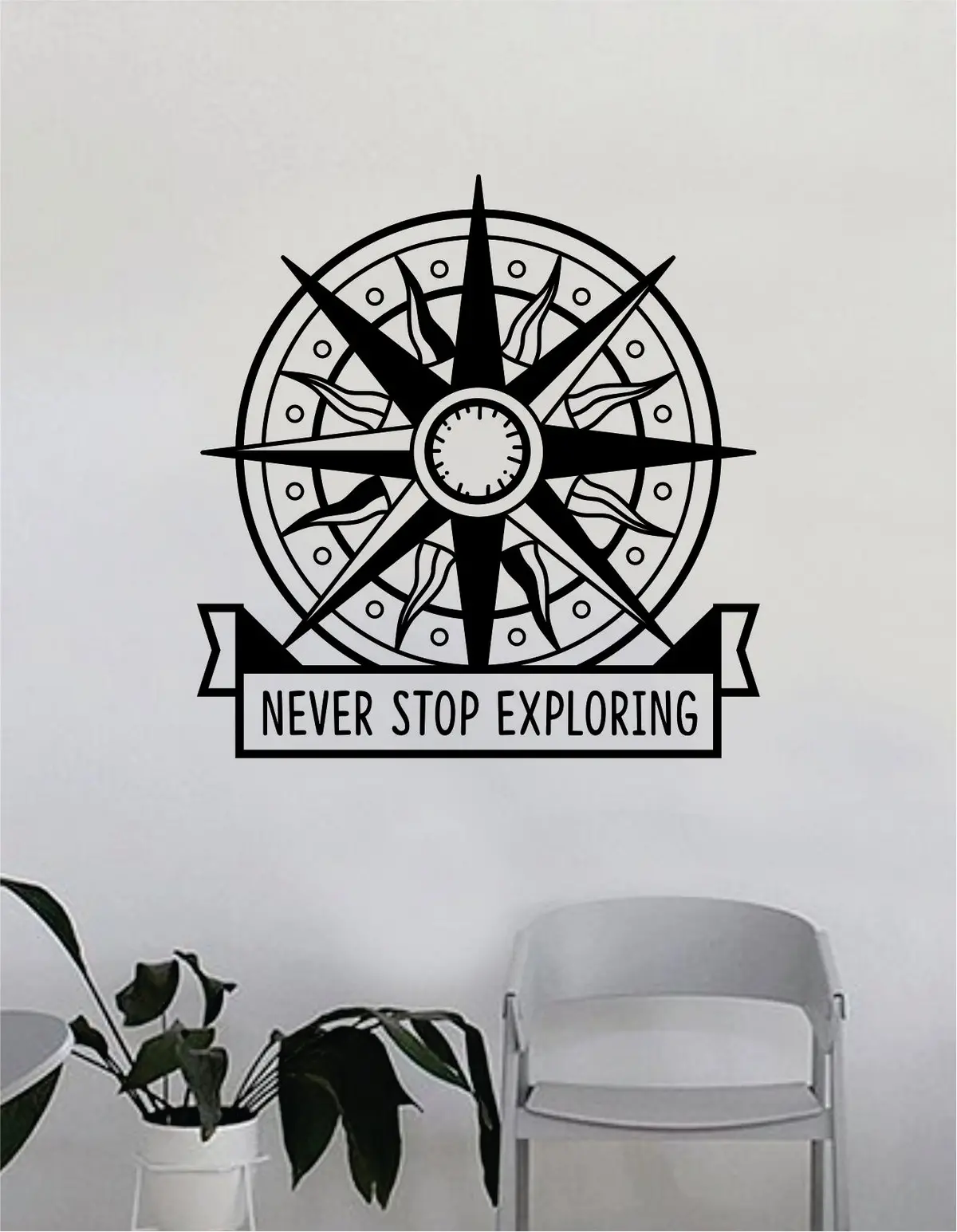 Compass Rose Never Stop Exploring Wall Decal Decor Decoration Sticker Vinyl Art Bedroom Room Nautical Adventure Travel Inspirational Quote 1