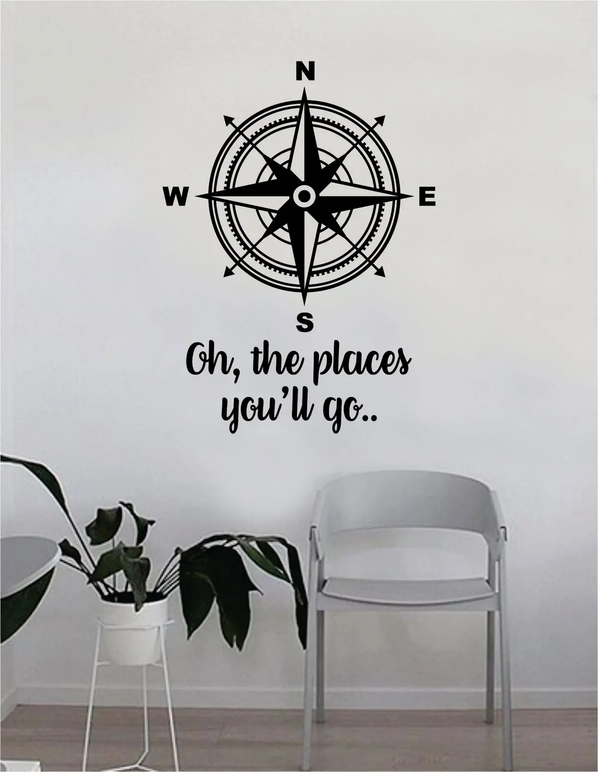 Compass Rose Oh The Places You'll Go V4 Wall Decal Quote Home Room Decor Decoration Art Vinyl Sticker Inspirational Motivational Adventure Teen Travel Wanderlust Explore 1