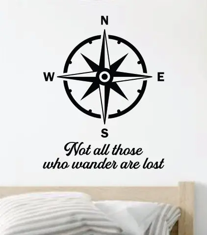 Compass Rose Not All Those Who Wander V2 Wall Decal Home Decor Vinyl Art Sticker Bedroom Quote Nursery Baby Teen Boy Girl School Inspirational Adventure Travel Family 1