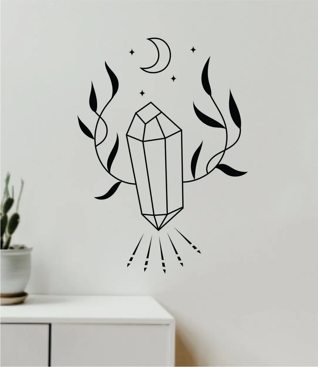 Crystal Moon Wall Decal Sticker Vinyl Room Art Bedroom Decor Teen Girls Nursery School Boho Tattoo Energy Good Vibes Yoga Meditate Healing 1