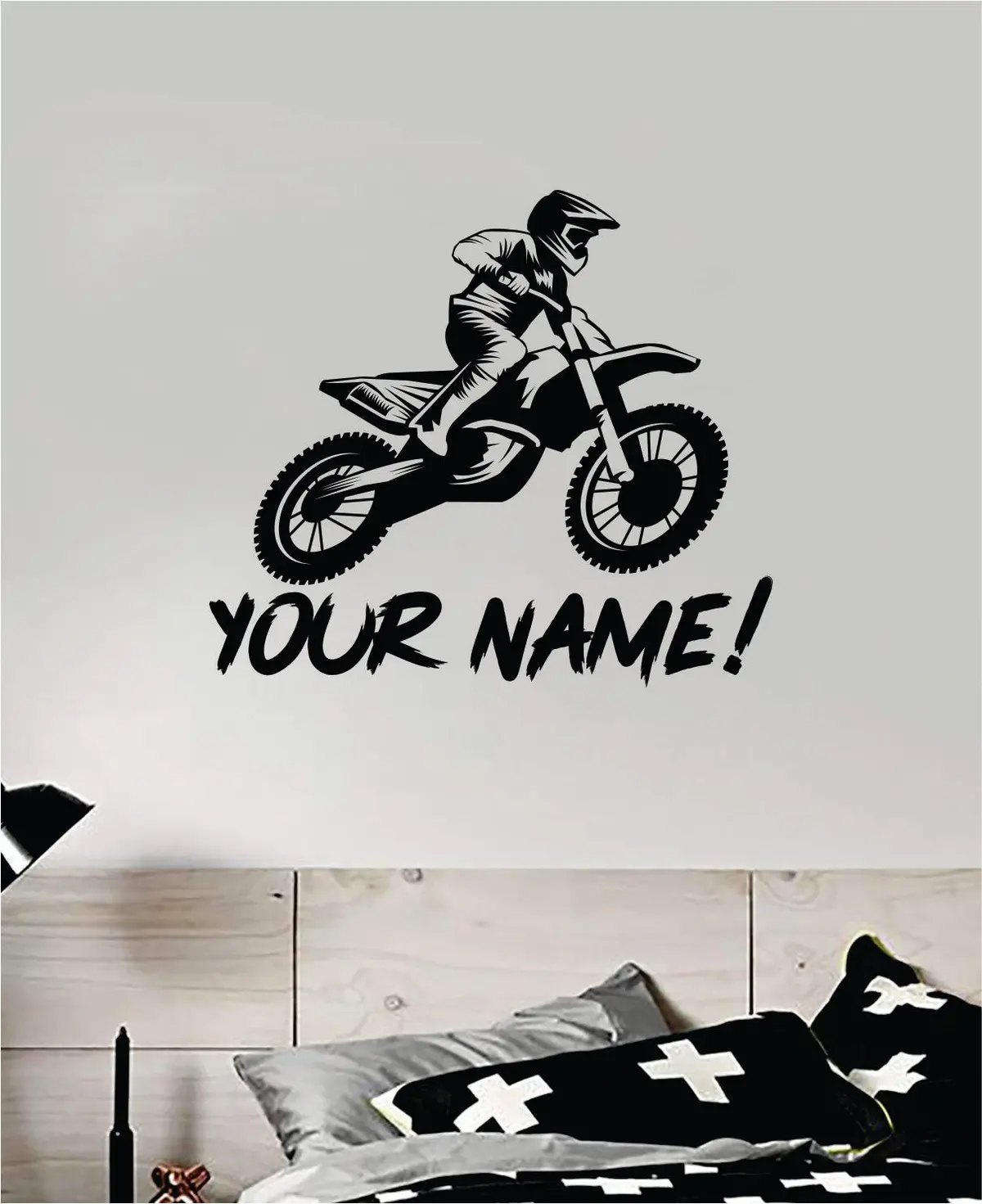 Custom Dirtbike Name Sports Decal Sticker Bedroom Room Wall Vinyl Art Home Decor Teen Kids Nursery Sports Moto X Rider Biker Bmx Dirtbiker Customized Personalized 1