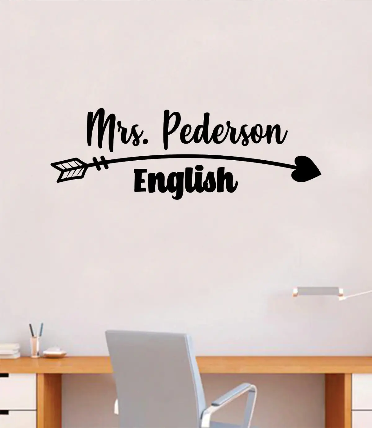 Custom Teacher Name Arrow Heart Wall Decal Home Decor Art Sticker Vinyl School Elementary Kindergarden Classroom Customized Personalized Cute 1