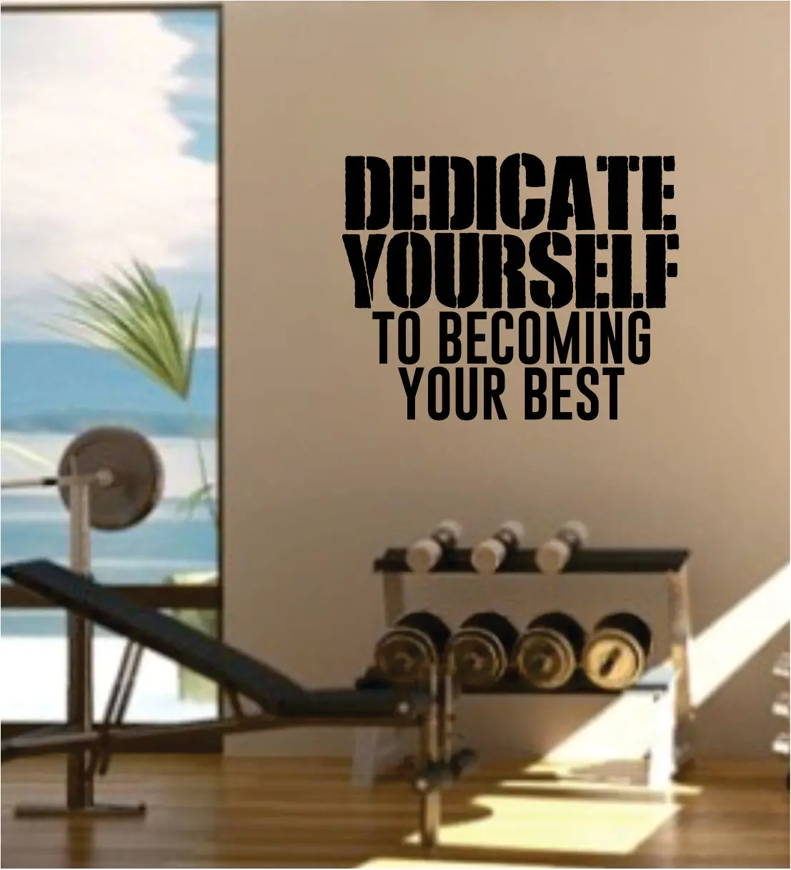Dedicate Yourself Gym Quote Fitness Health Work Out Decal Sticker Wall Vinyl Art Wall Room Decor Weights Lift Dumbbell Motivation Inspirational 1
