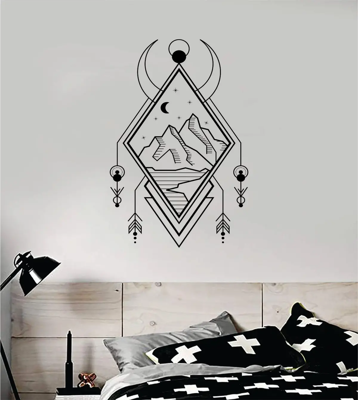 Diamond Adventure Boho Tattoo Wall Decal Sticker Bedroom Living Room Art Vinyl Beautiful Inspirational Travel Mountains Wanderlust Explore Teen Kids Baby Nursery Moon 1