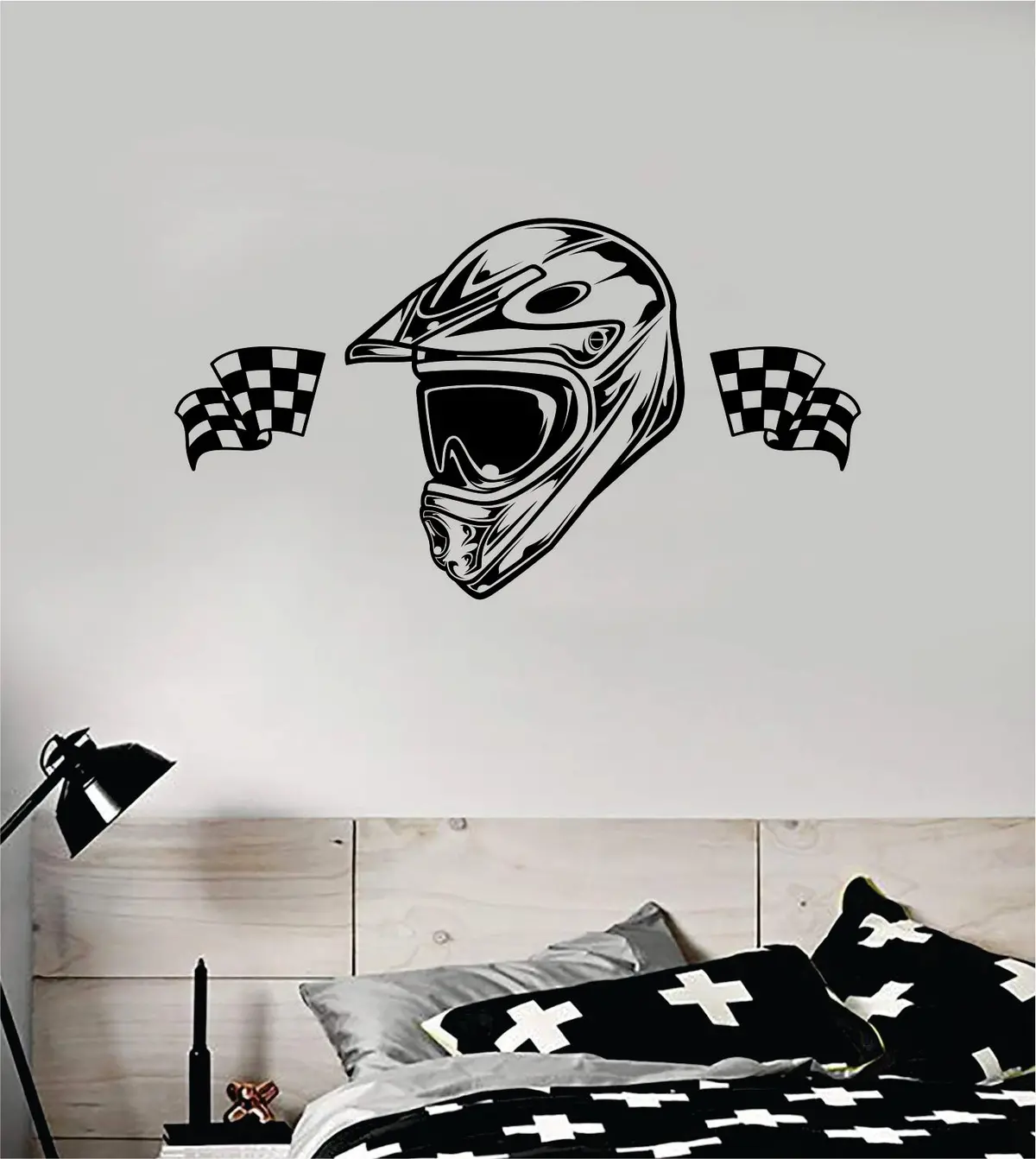 Dirtbike Helmet Flags Motorcycle Sports Decal Sticker Bedroom Room Wall Vinyl Art Home Decor Teen Sports Moto X Rider Biker 1