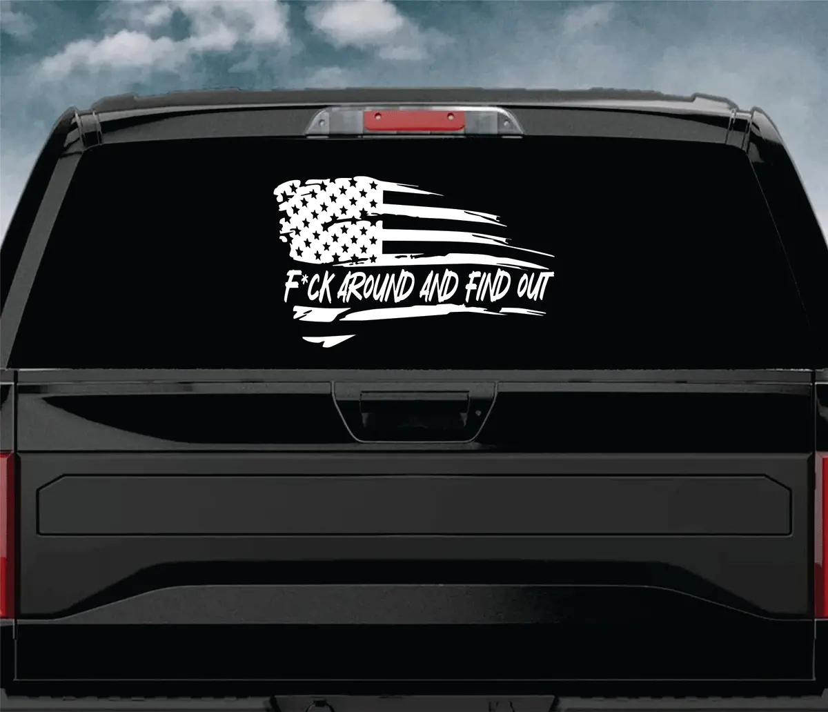 Distressed American Flag Fck Around And Find Out Fafo Car Decal Truck Window Windshield Jdm Banner Sticker Vinyl Quote Men Automobile America Usa Amendments Rights Patriotic 1