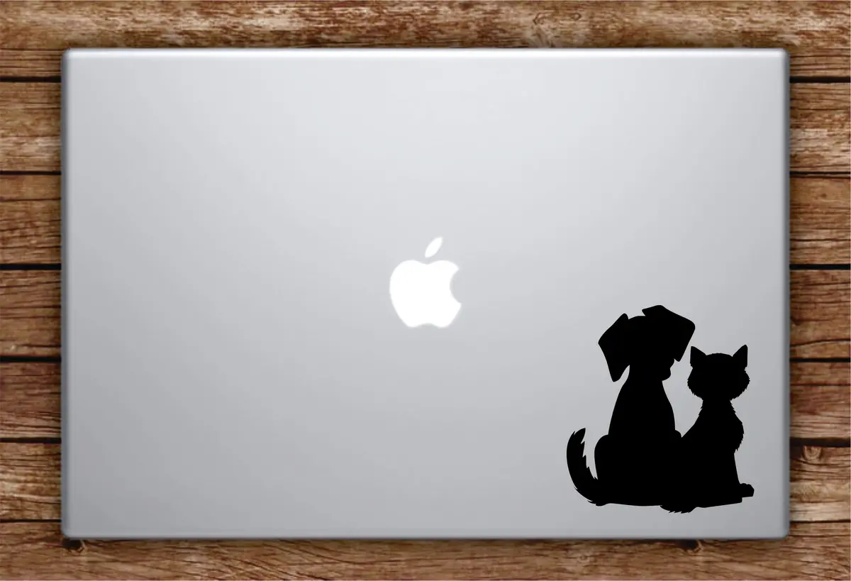 Dog And Cat Silhouette Laptop Apple Macbook Car Quote Wall Decal Sticker Art Vinyl Inspirational Animals Adopt Shelter Rescue Cute 1