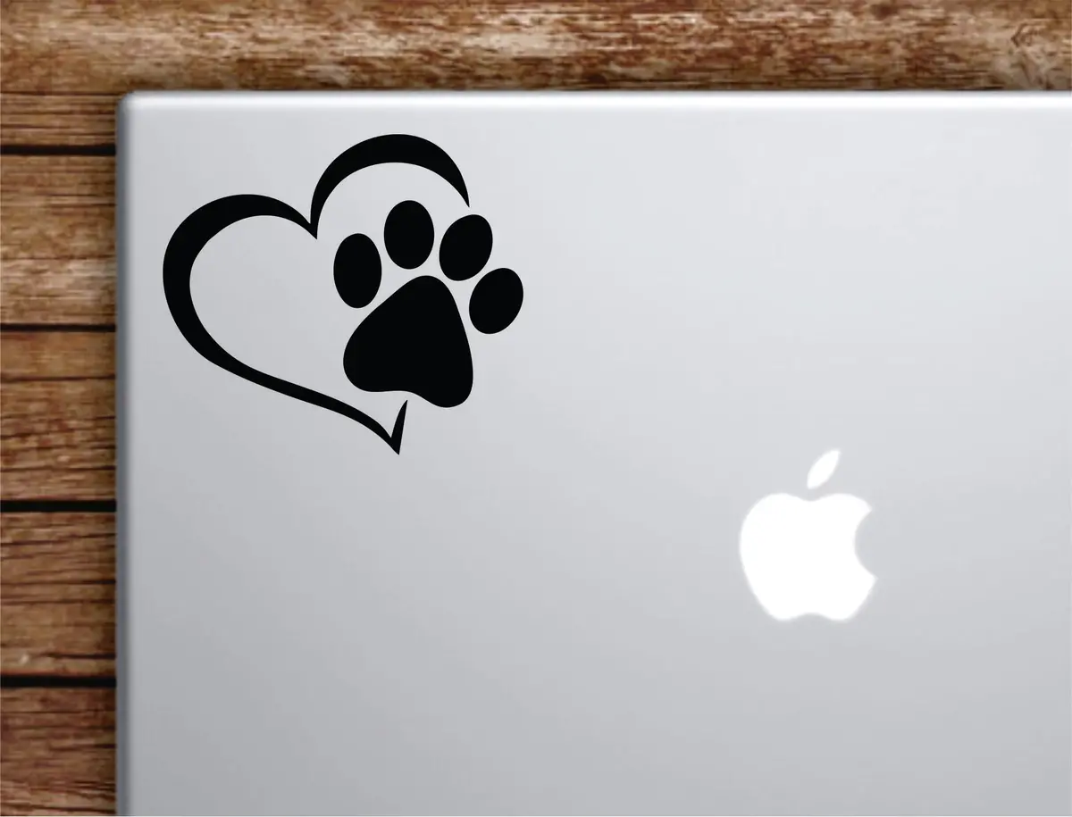 Dog Paw Heart V3 Laptop Wall Decal Sticker Vinyl Art Quote Macbook Apple Decor Car Window Truck Kids Baby Teen Inspirational Animals Puppy 1