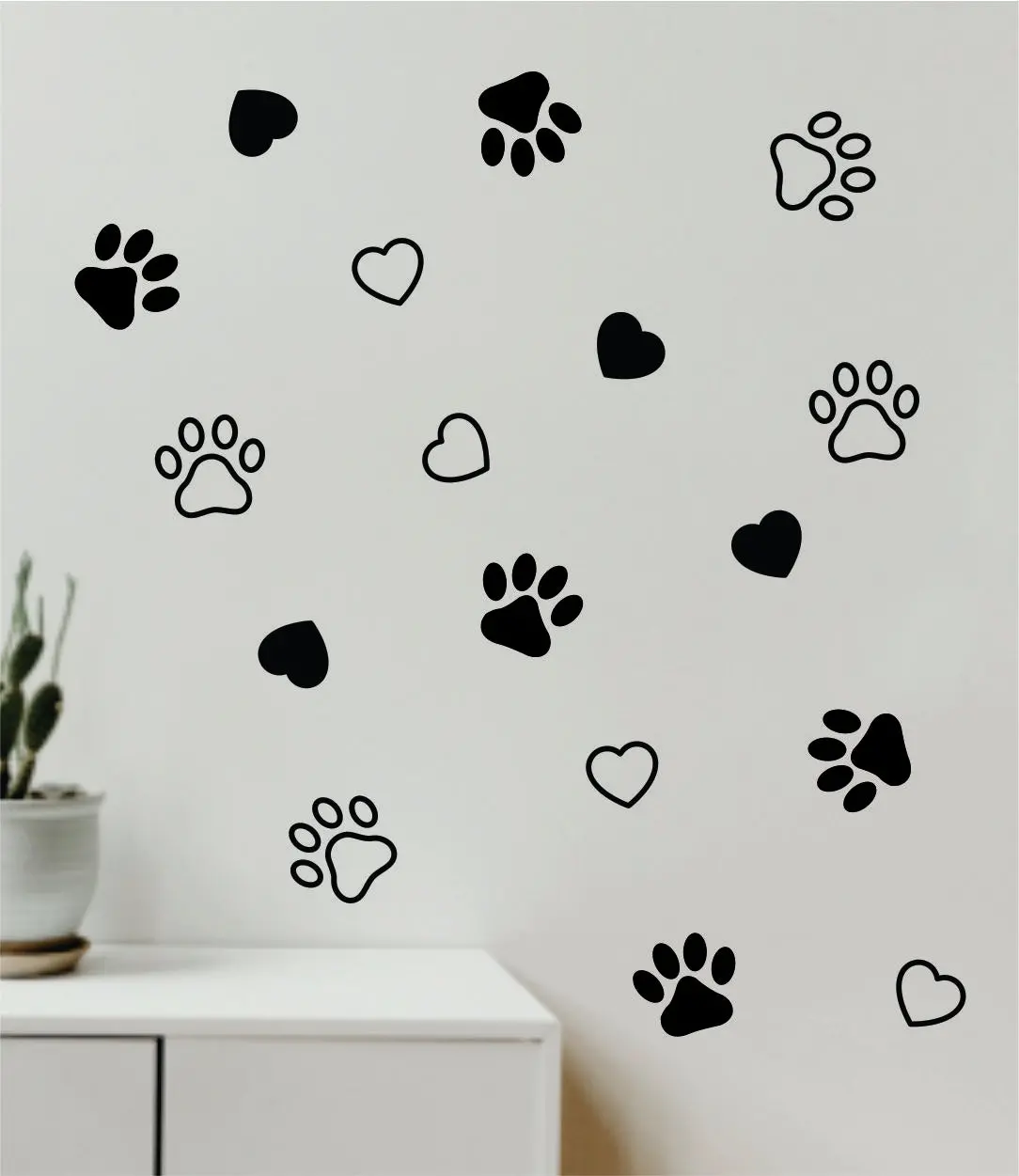 Dog Paw Prints Hearts Pattern Wall Decal Home Decor Bedroom Room Quote Vinyl Sticker Teen School Baby Kids Nursery Playroom Boy Girl Cute Animals Vet Puppy 1