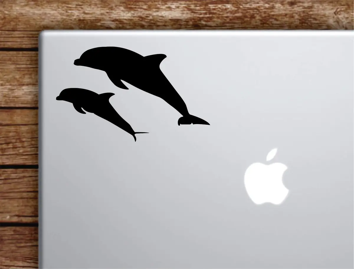 Dolphins Laptop Wall Decal Sticker Vinyl Art Quote Macbook Decor Car Window Truck Kids Baby Teen Inspirational Girls Animals Ocean Beach 1