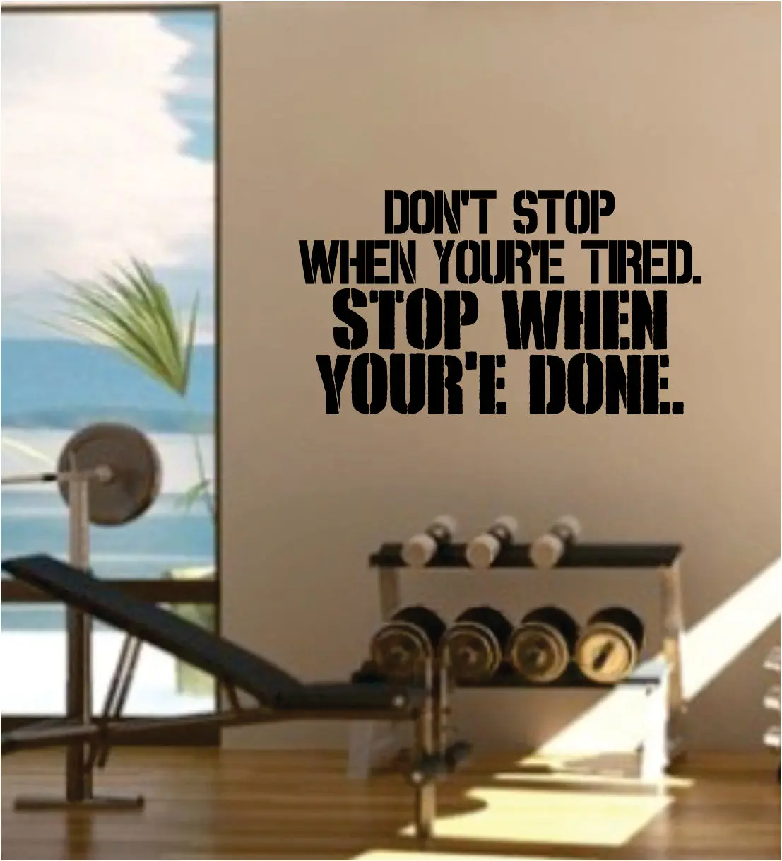 Don't Stop When You're Tired Gym Quote Fitness Health Work Out Decal Sticker Wall Vinyl Art Wall Room Decor Weights Dumbbell Motivation Inspirational 1