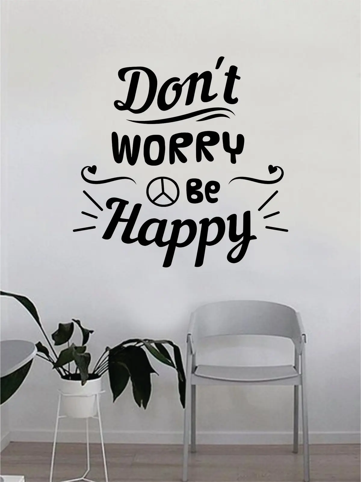 Don't Worry Be Happy Peace Sign Quote Beautiful Design Decal Sticker Wall Vinyl Decor Living Room Bedroom Art Simple Cute Travel Good Vibes Positive Happiness Smile Music Girls Teen 1