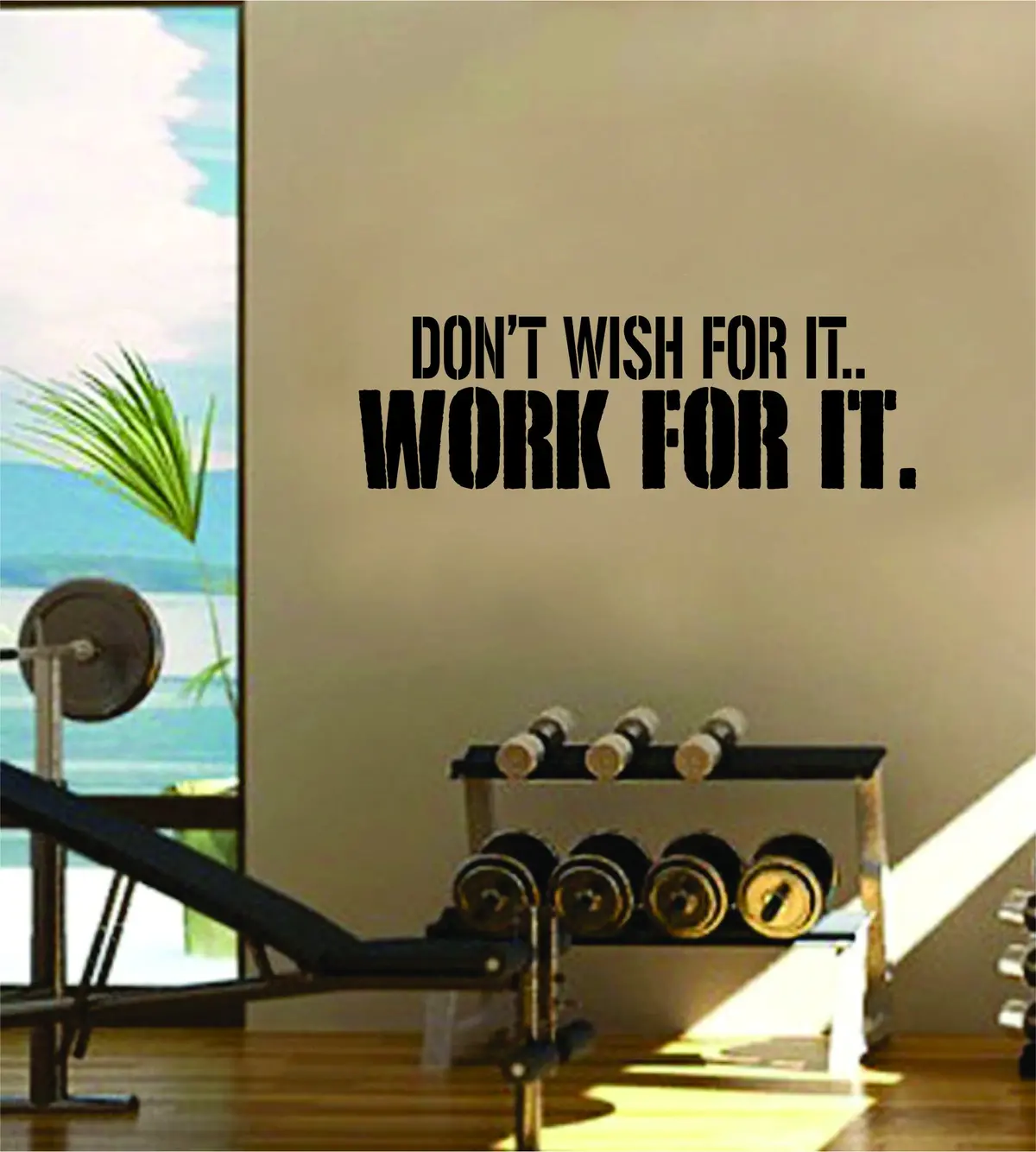 Dont Wish For It Work For It Gym Fitness Quote Weights Health Design Decal Sticker Wall Vinyl Art Decor Home 1
