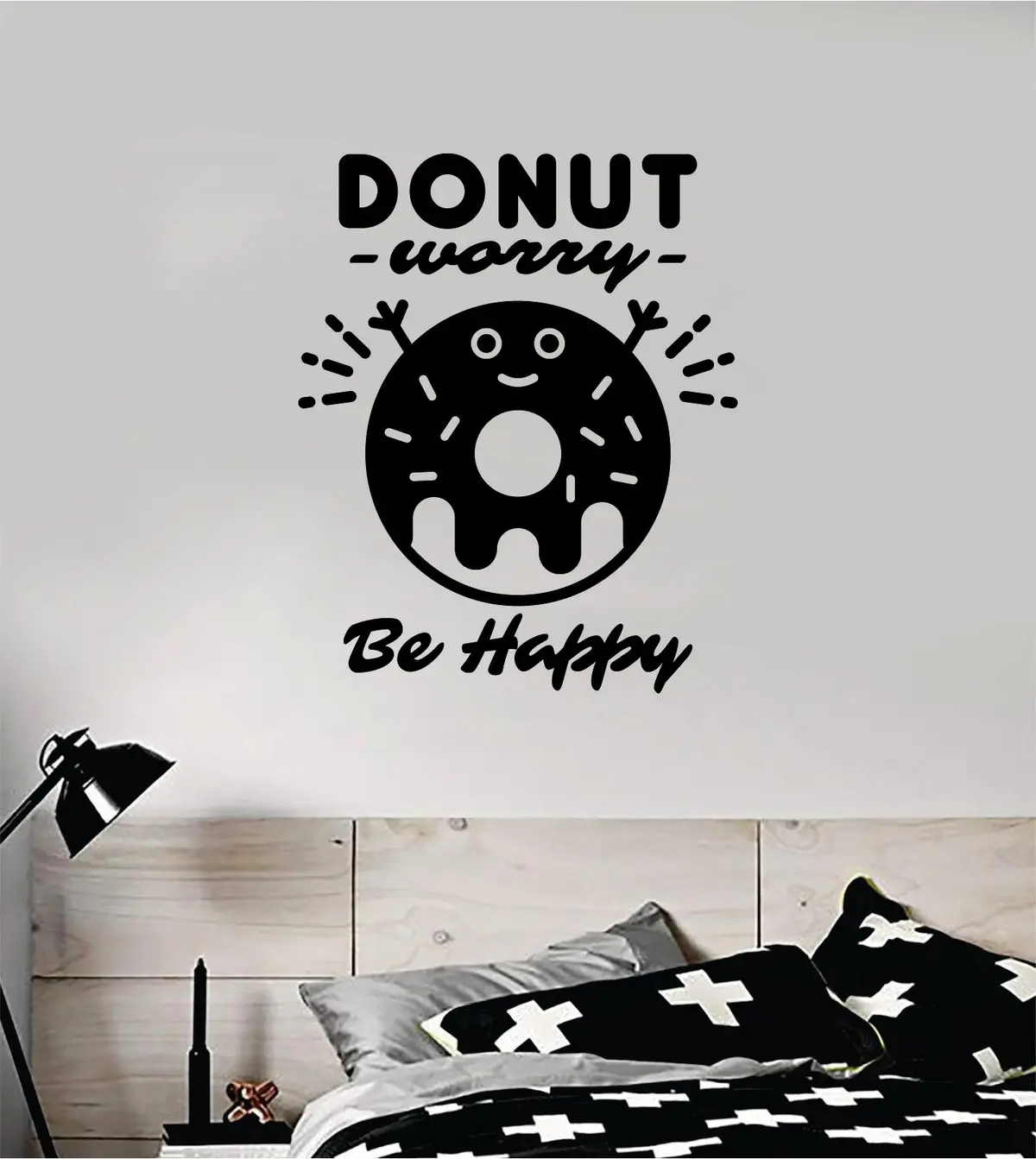 Donut Worry Be Happy Wall Decal Vinyl Home Decor Room Bedroom Sticker Quote Funny Girls Teen Food Bake Cute 1