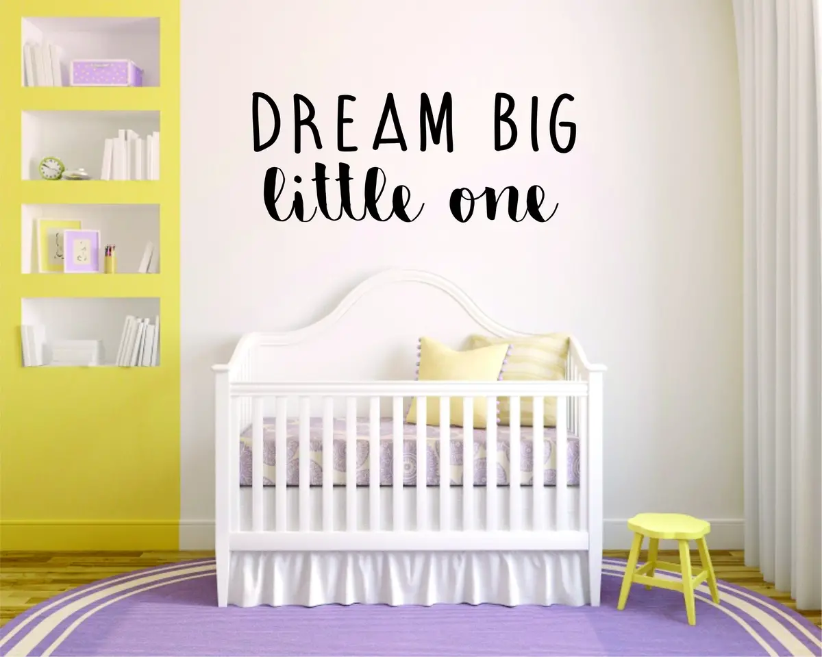 Dream Big Little One Quote Wall Decal Sticker Room Art Vinyl Baby Crib Newborn Nursery Boy Girl Cute Decor Kids Bedroom 1