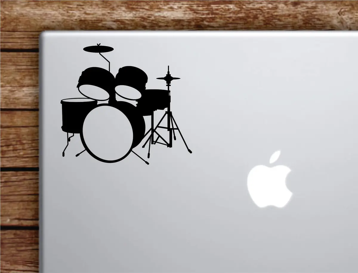 Drumset V6 Laptop Wall Decal Sticker Vinyl Art Quote Macbook Decor Car Window Truck Kids Baby Teen Inspirational Girls Boys Music Drum 1
