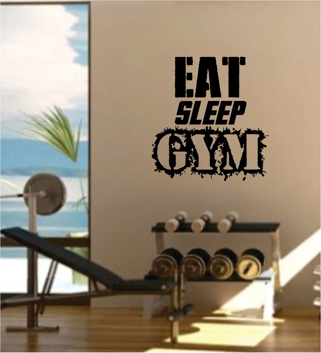 Eat Sleep Gym Quote Fitness Health Work Out Decal Sticker Wall Vinyl Art Wall Room Decor Weights Dumbbell Motivation Inspirational 1