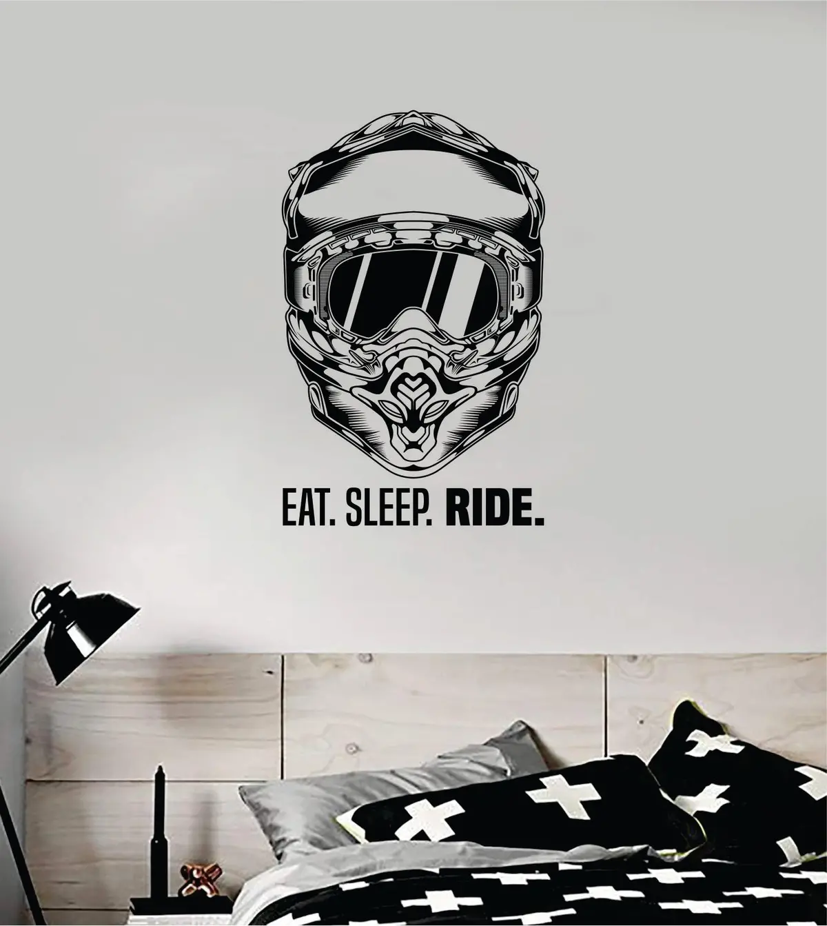 Eat Sleep Ride Helmet Dirtbike Motorcycle Sports Decal Sticker Bedroom Room Wall Vinyl Art Home Decor Teen Sports Moto X Rider Biker Race 1