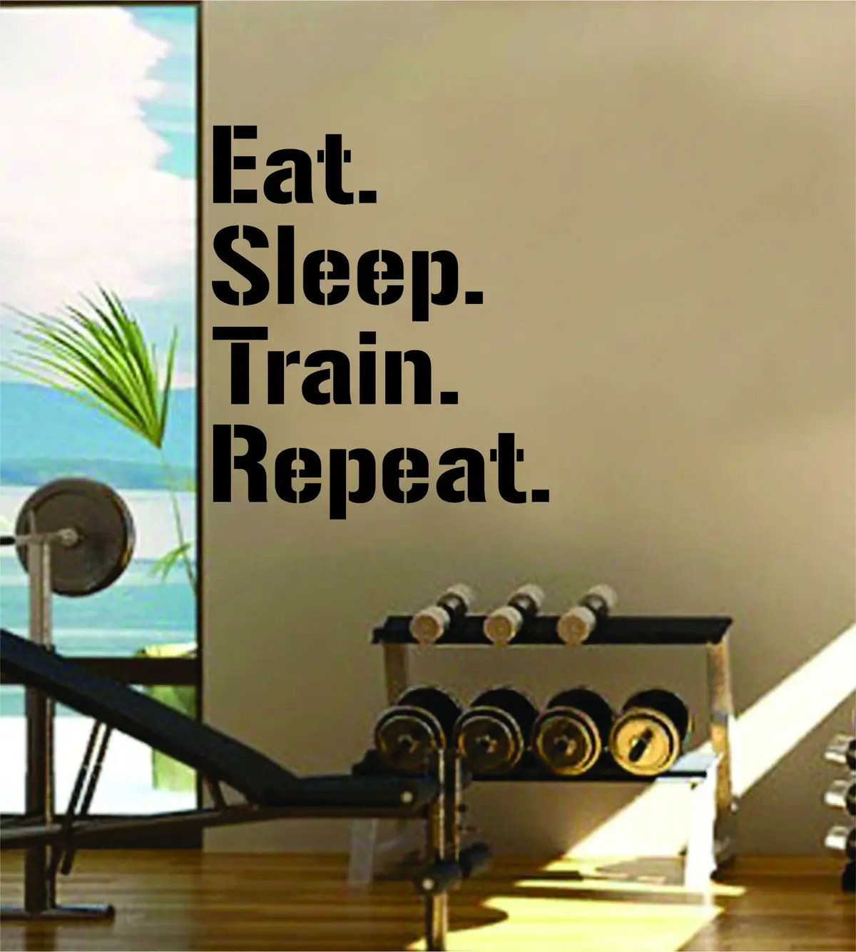 Eat Sleep Train Repeat Gym Fitness Quote Weights Health Design Decal Sticker Wall Vinyl Art Decor Home 1
