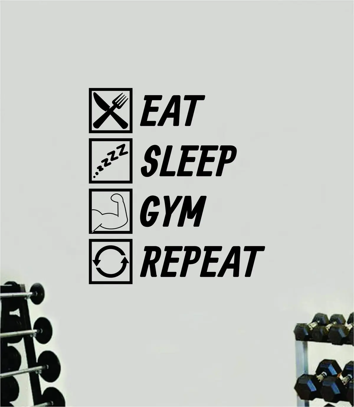 Eat Sleep Gym Repeat V3 Quote Wall Decal Sticker Vinyl Art Home Decor Bedroom Boy Girl Inspirational Motivational Men Gym Fitness Health Exercise Lift Beast 1