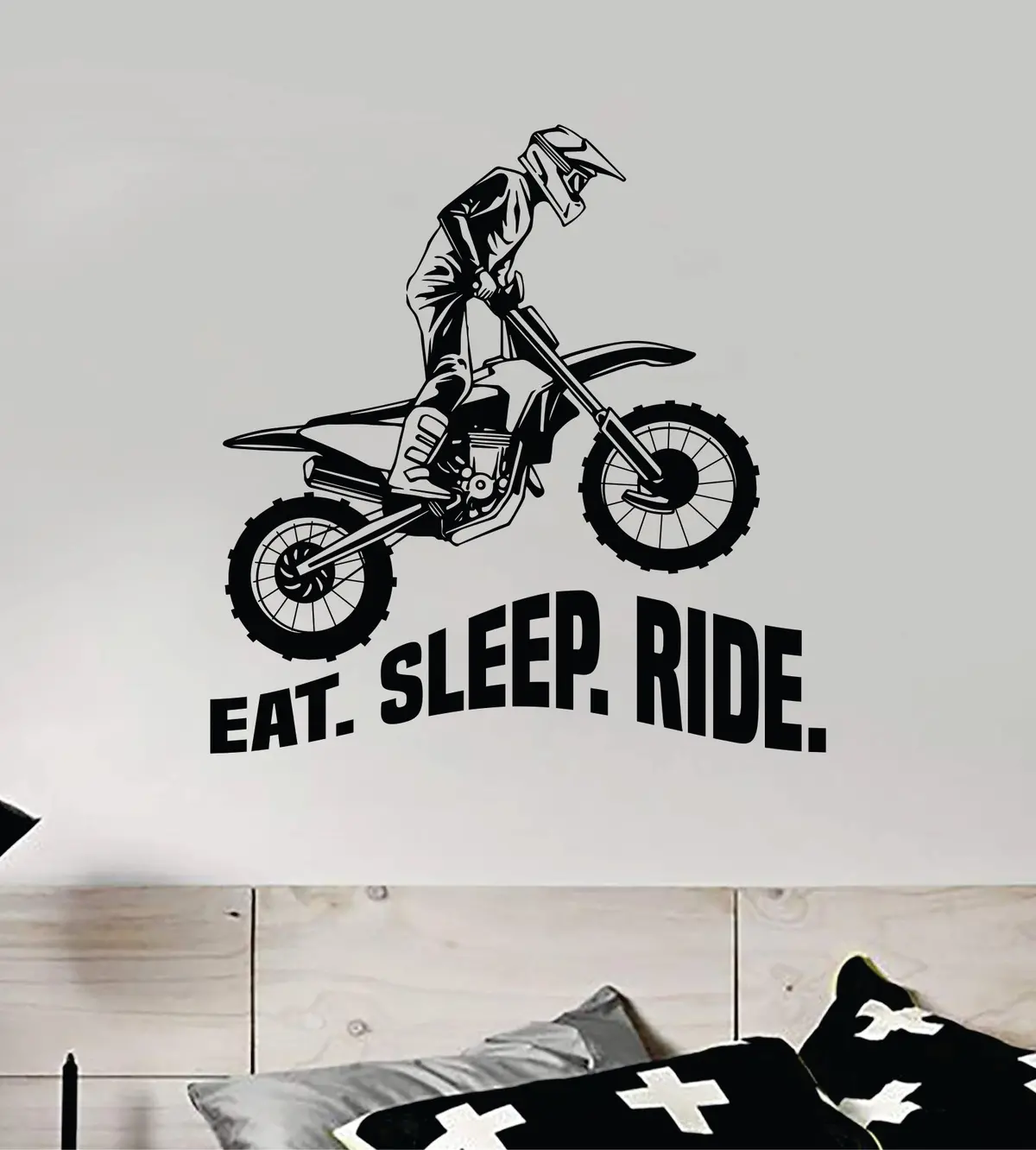 Eat Sleep Ride V4 Dirtbike Wall Decal Sticker Bedroom Room Vinyl Art Home Decor Teen Kids Boys Girls Sports Moto X Auto Rider Biker Race Dirt Brap 1