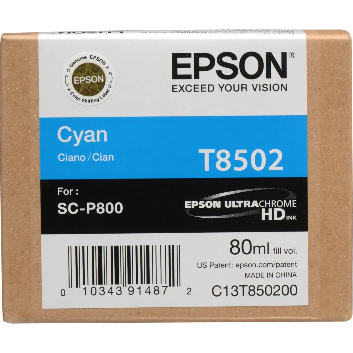 T850200 Epson Ultrachrome Hd Cyan Ink 80Ml/Surecolor P800 1