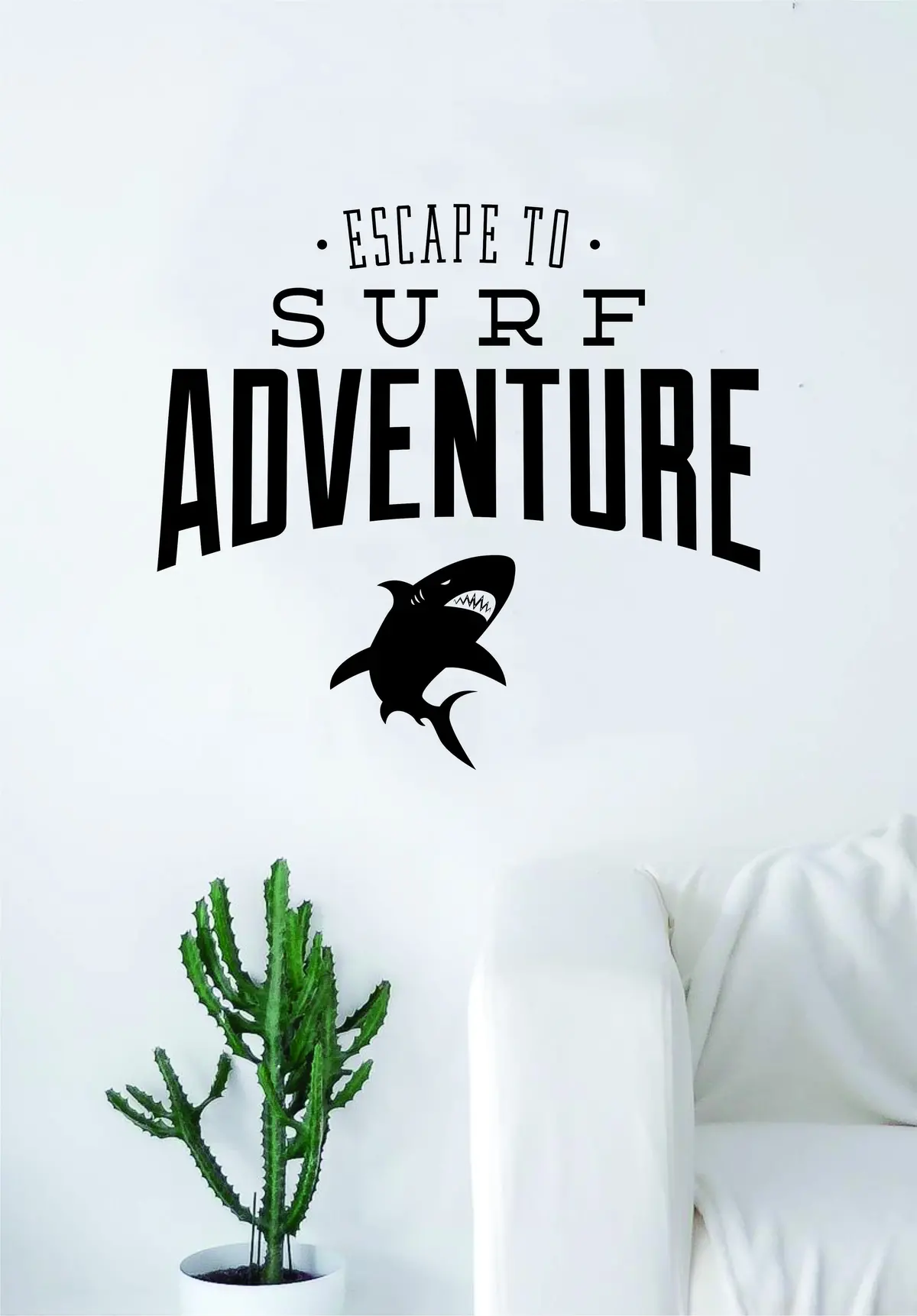 Escape To Surf Adventure Quote Decal Sticker Wall Vinyl Decor Art Living Room Bedroom Ocean Beach Sports Shark 1