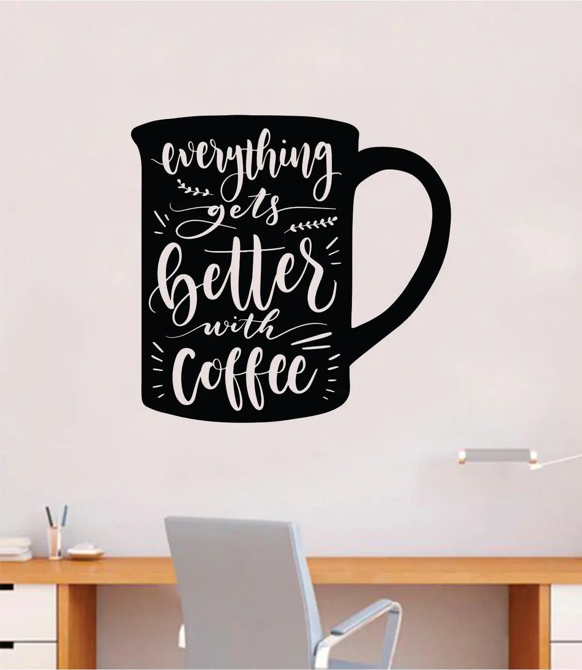 Everything Gets Better With Coffee Quote Wall Decal Sticker Bedroom Room Art Vinyl Beautiful Decor Kitchen Cute Shop Morning Java 1