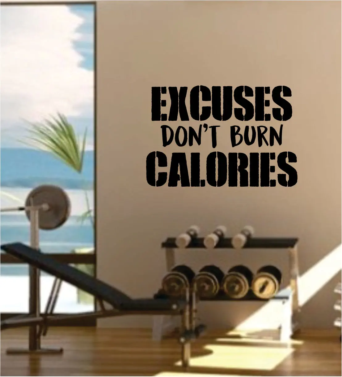 Excuses Don't Burn Calories Gym Quote Fitness Health Work Out Decal Sticker Wall Vinyl Art Wall Room Decor Weights Dumbbell Motivation Inspirational 1