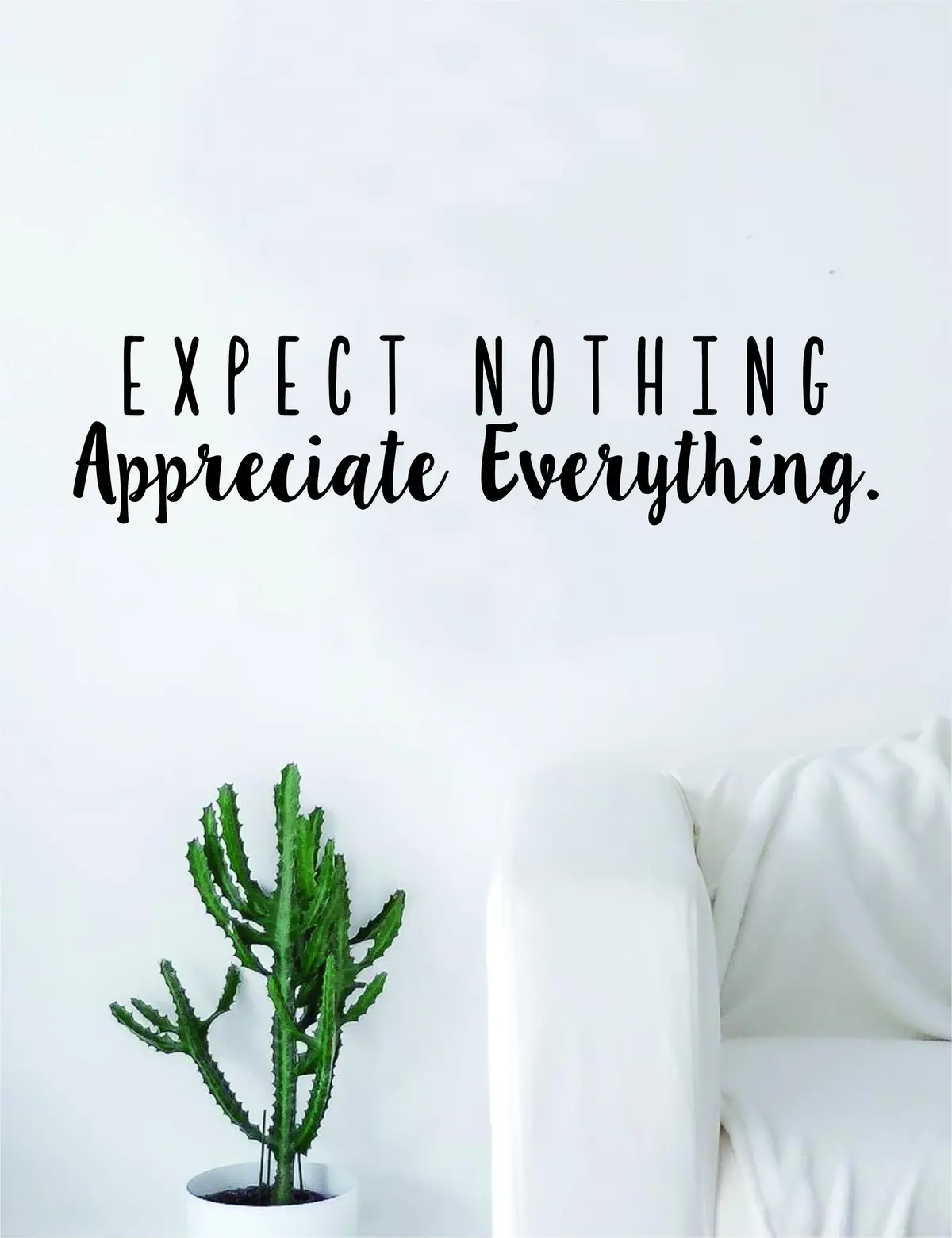 Expect Nothing Appreciate Everything Quote Decal Sticker Wall Vinyl Art Decor Home Buddha Inspirational Yoga Zen Meditate Lotus Flower 1