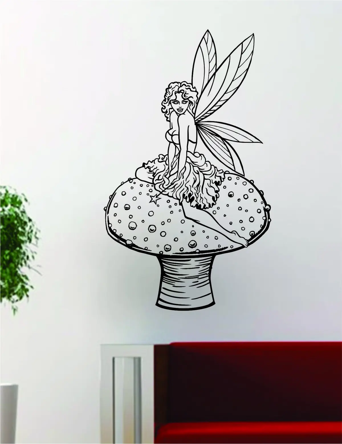 Fairy On A Mushroom Design Decal Sticker Wall Vinyl Decor Art 1