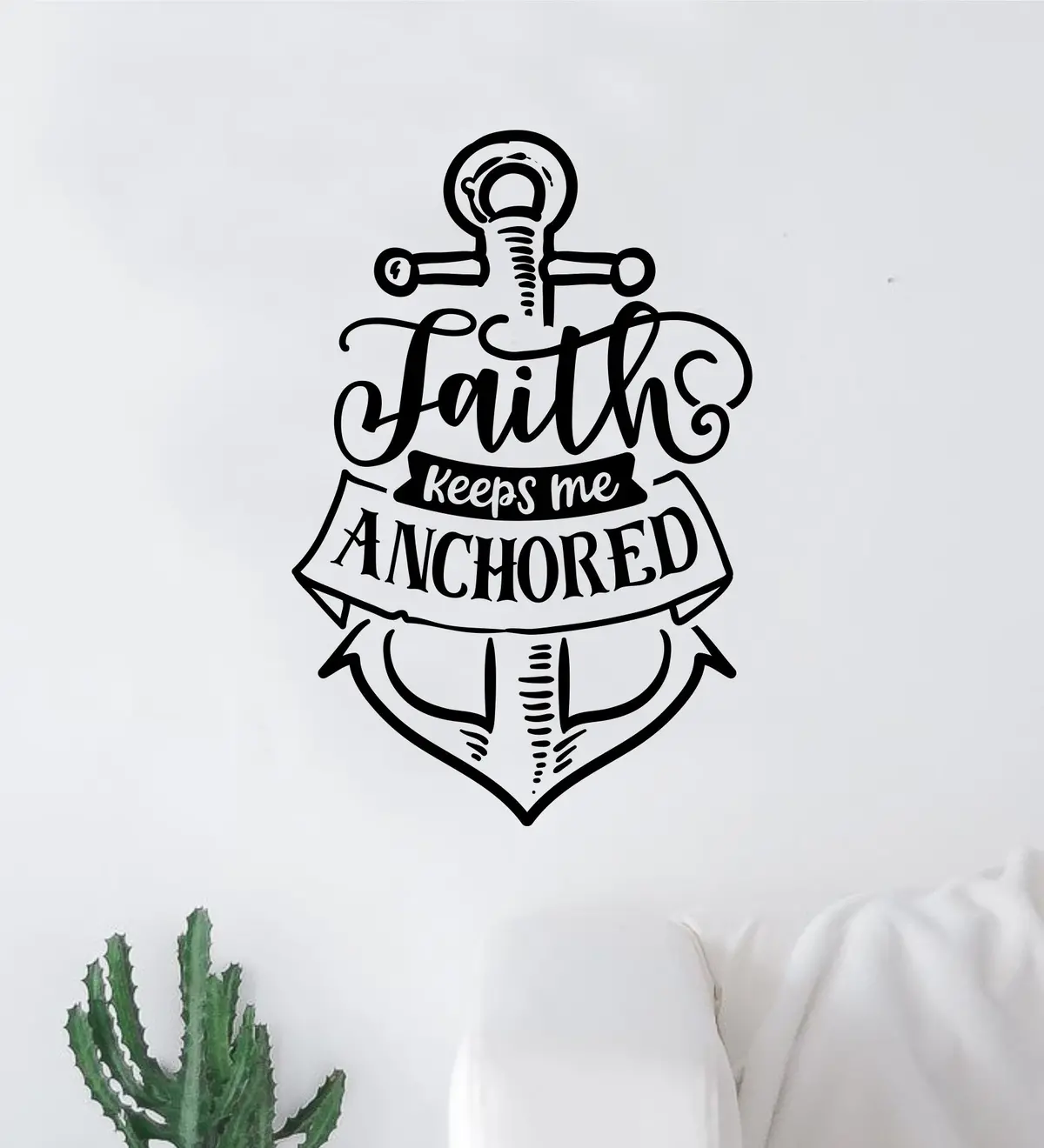 Faith Keeps Me Anchored Quote Wall Decal Sticker Bedroom Home Room Art Vinyl Inspirational Motivational Teen Decor Religious Bible Verse Blessed Jesus Church God 1