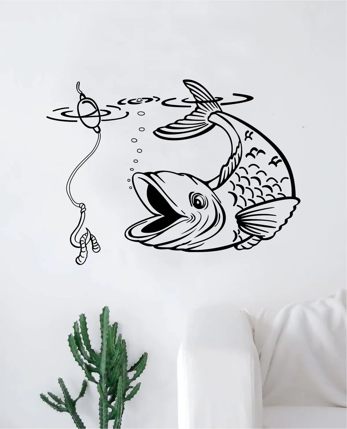 Fish Fishing Decal Sticker Wall Vinyl Art Home Room Decor Living Room Bedroom Ocean Beach Water Fisherman Boat Lake River Nautical 1