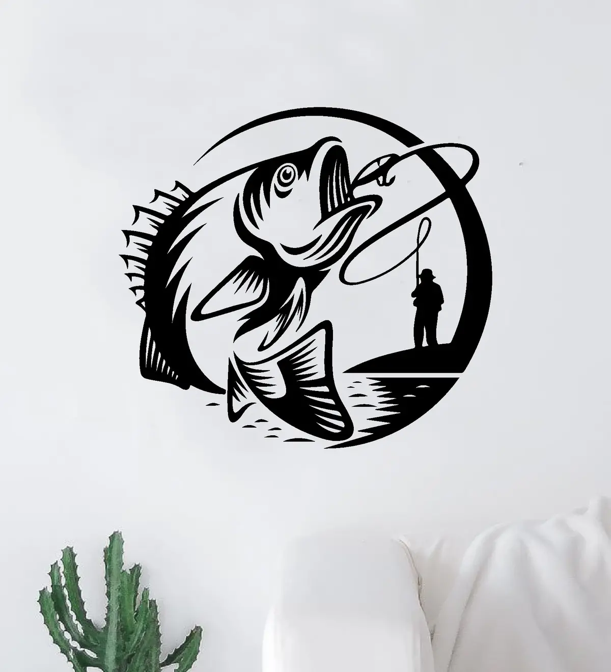 Fish Fishing V2 Wall Decal Sticker Vinyl Art Bedroom Room Decor Quote Vacation Relax Boat Lake Summer Man Cave River Ocean Men Dad Family Fisherman Nature 1