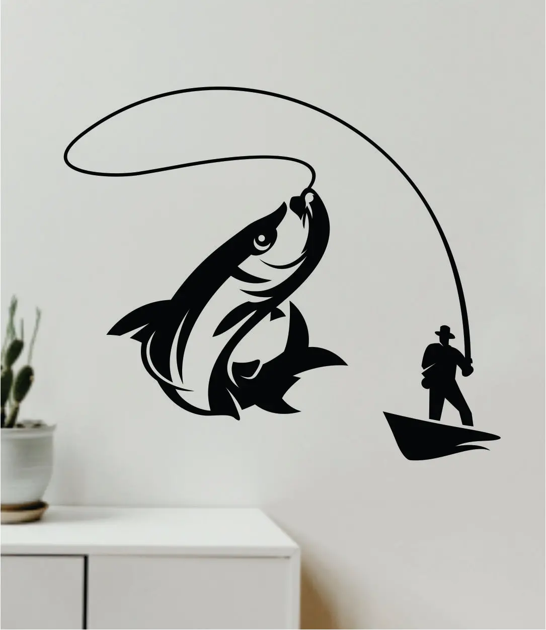 Fishing V2 Decal Sticker Wall Vinyl Art Home Room Decor Room Bedroom Ocean Beach Water Sea Fisherman Boat Lake River Nautical Sailor Reel Fish Men Dad 1