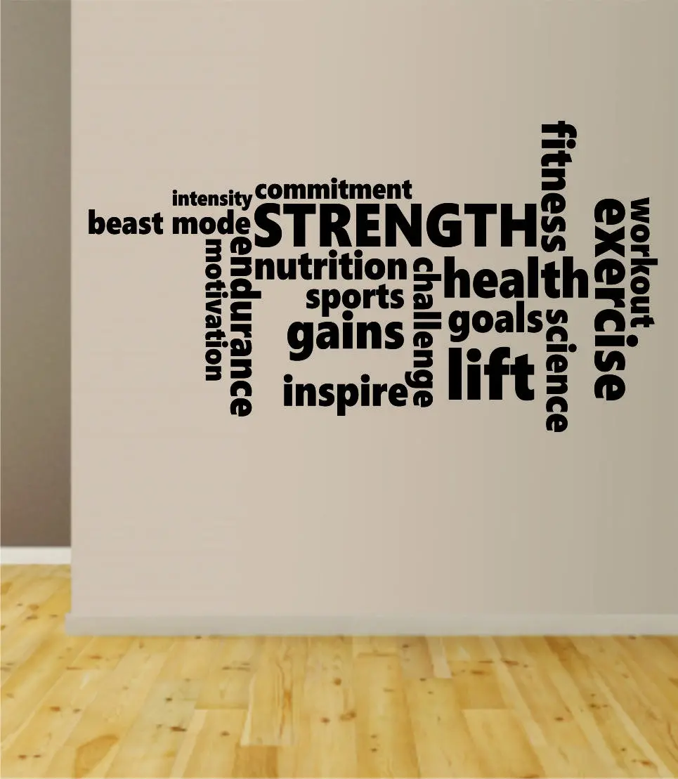 Fitness Words Gym Wall Decal Sticker Bedroom Living Room Art Vinyl Lift Weights Work Out Gainz Health Fitness Running 1