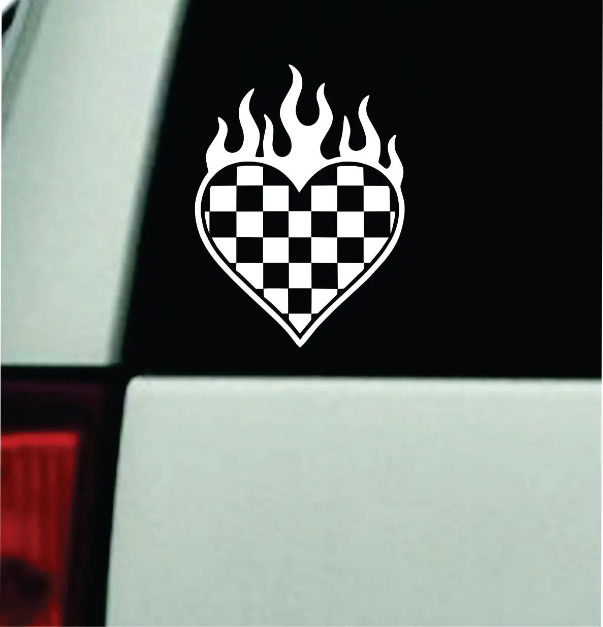 Flaming Checker Heart Car Decal Truck Mirror Window Windshield Bumper Sticker Men Girls Funny Meme 1