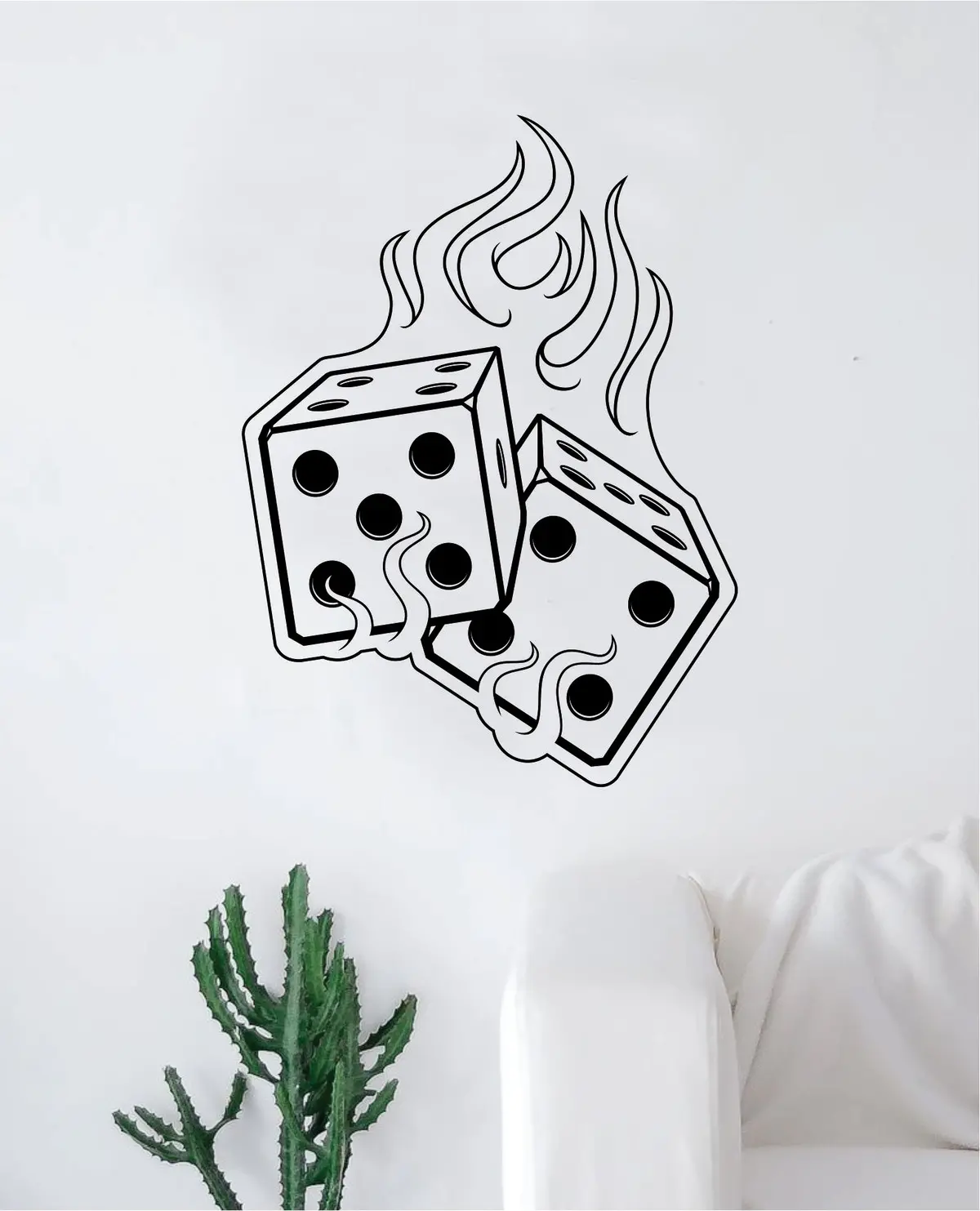 Flaming Dice Decal Sticker Wall Vinyl Art Wall Bedroom Room Home Decor Teen Inspirational Teen Kids Tattoo Vegas Casino 1