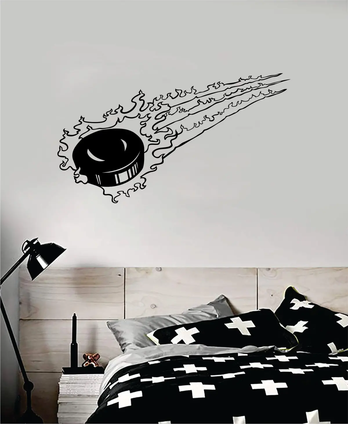 Flaming Puck Hockey Wall Decal Sticker Vinyl Art Bedroom Room Home Decor Quote Kids Teen Baby Boy Girl Fitness Ice Skate Nhl 1