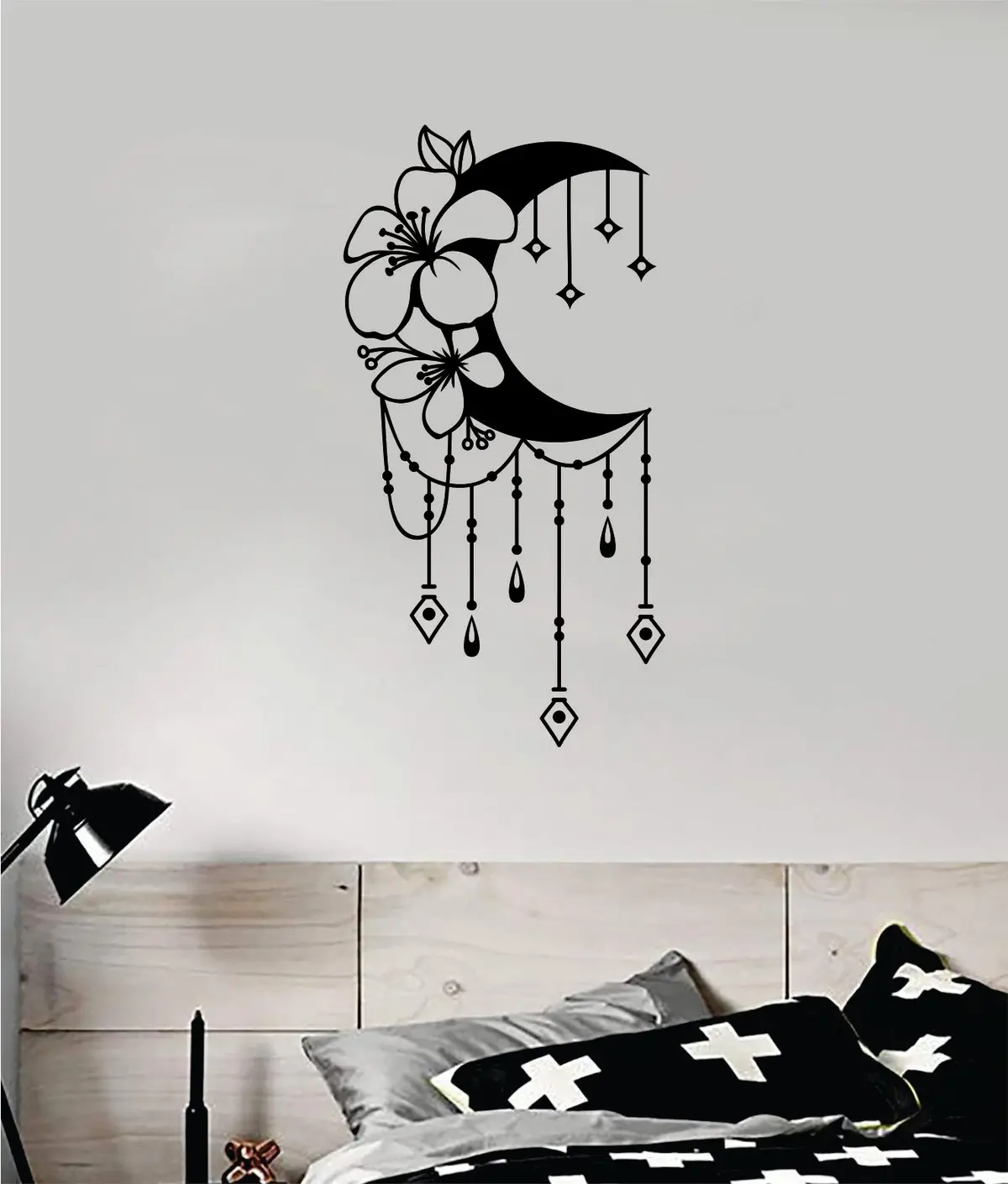Floral Moon V2 Art Wall Decal Sticker Vinyl Room Bedroom Decor Teen Space Geometric Dreamcatcher Boho Tattoo Flowers Girls 1