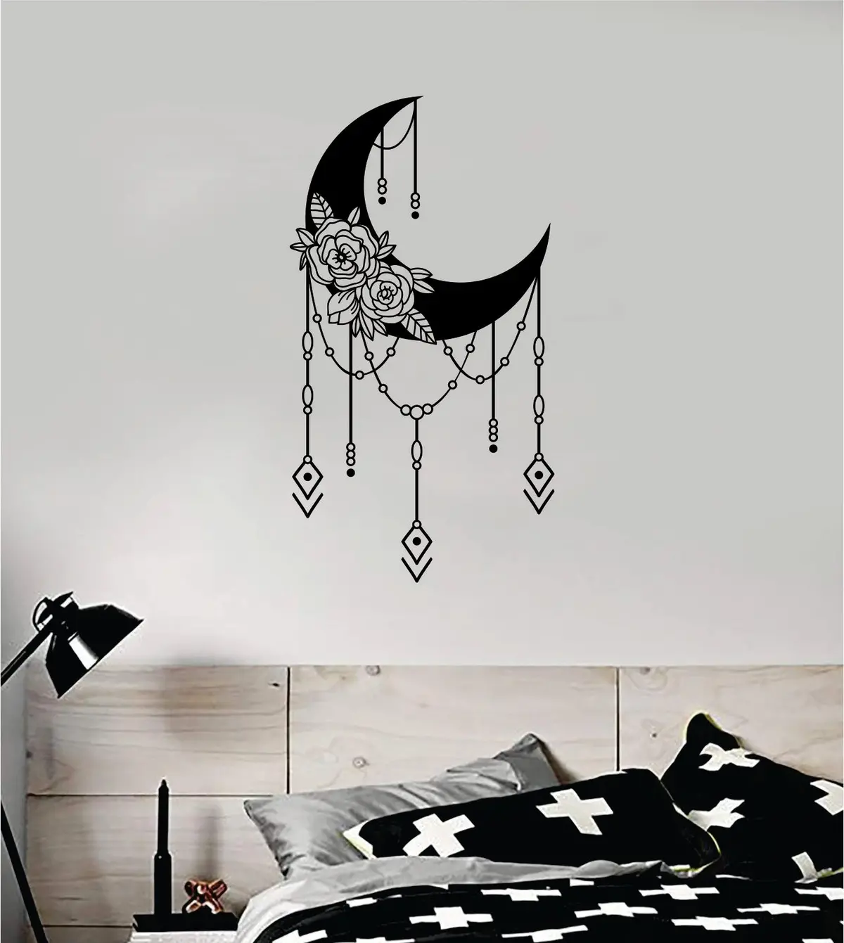 Floral Moon Art Wall Decal Sticker Vinyl Room Bedroom Decor Teen Space Geometric Dreamcatcher Boho Tattoo Flowers Girls 1