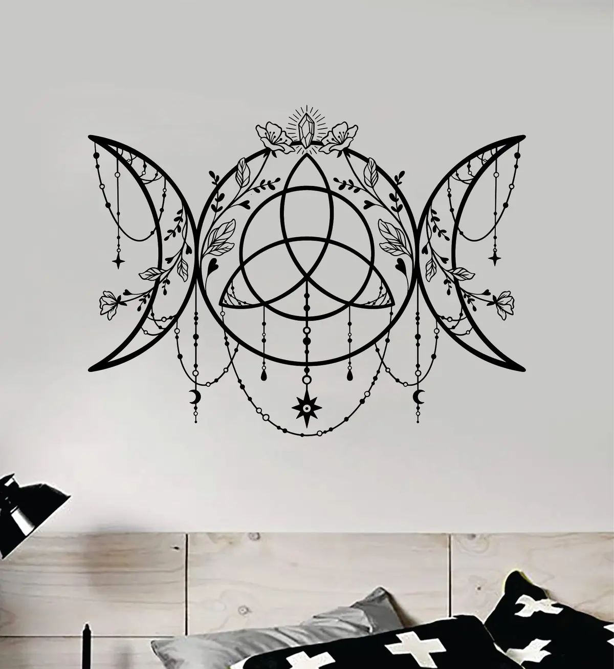 Floral Crystal Moon Wall Decal Sticker Vinyl Art Bedroom Room Home Decor Teen Inspirational Girls Yoga Zen Meditate Namaste Tattoo Boho Healing 1