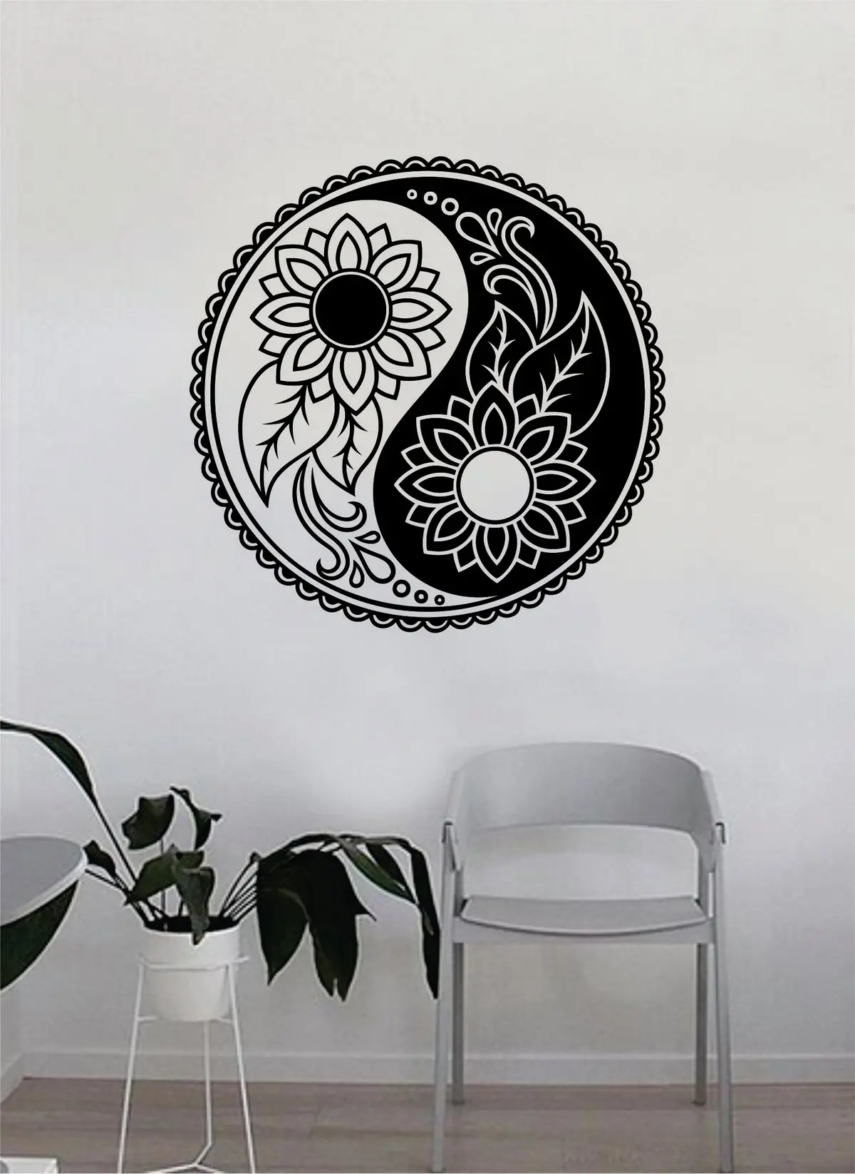 Flowers Yin Yang Wall Decal Sticker Home Decor Vinyl Art Bedroom Teen Good Vibes Happy Yoga Balance Namaste 1