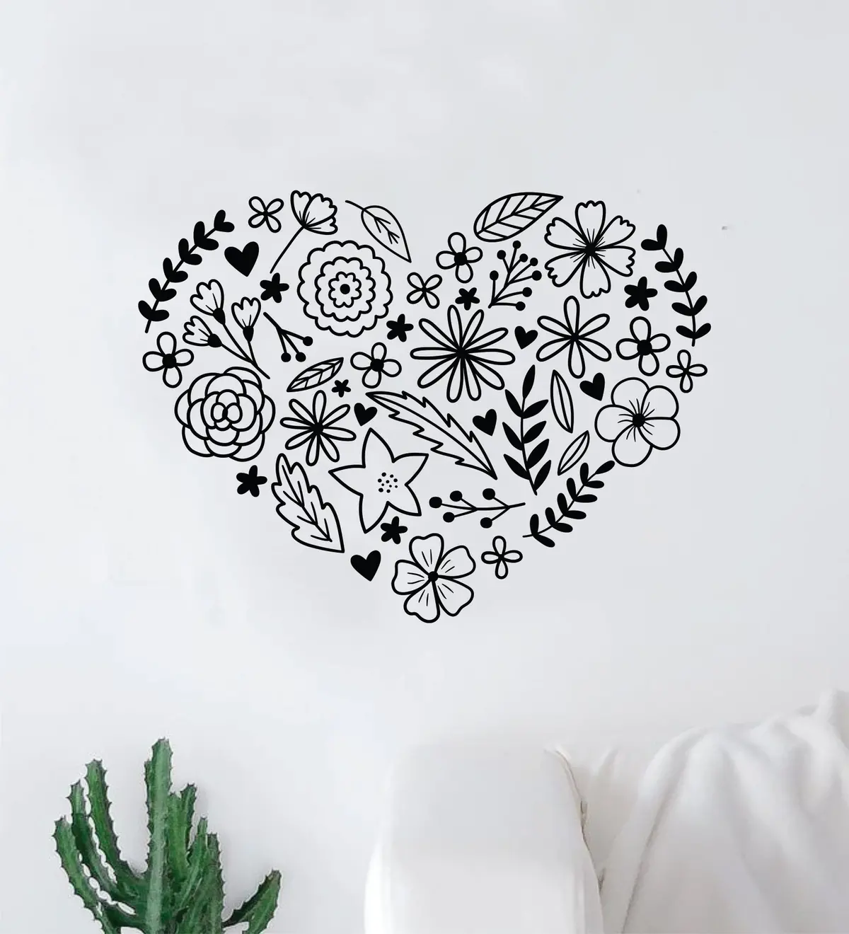 Flowers Heart Wall Decal Sticker Vinyl Home Decor Bedroom Art Girls Inspirational Nature Plants Nursery 1