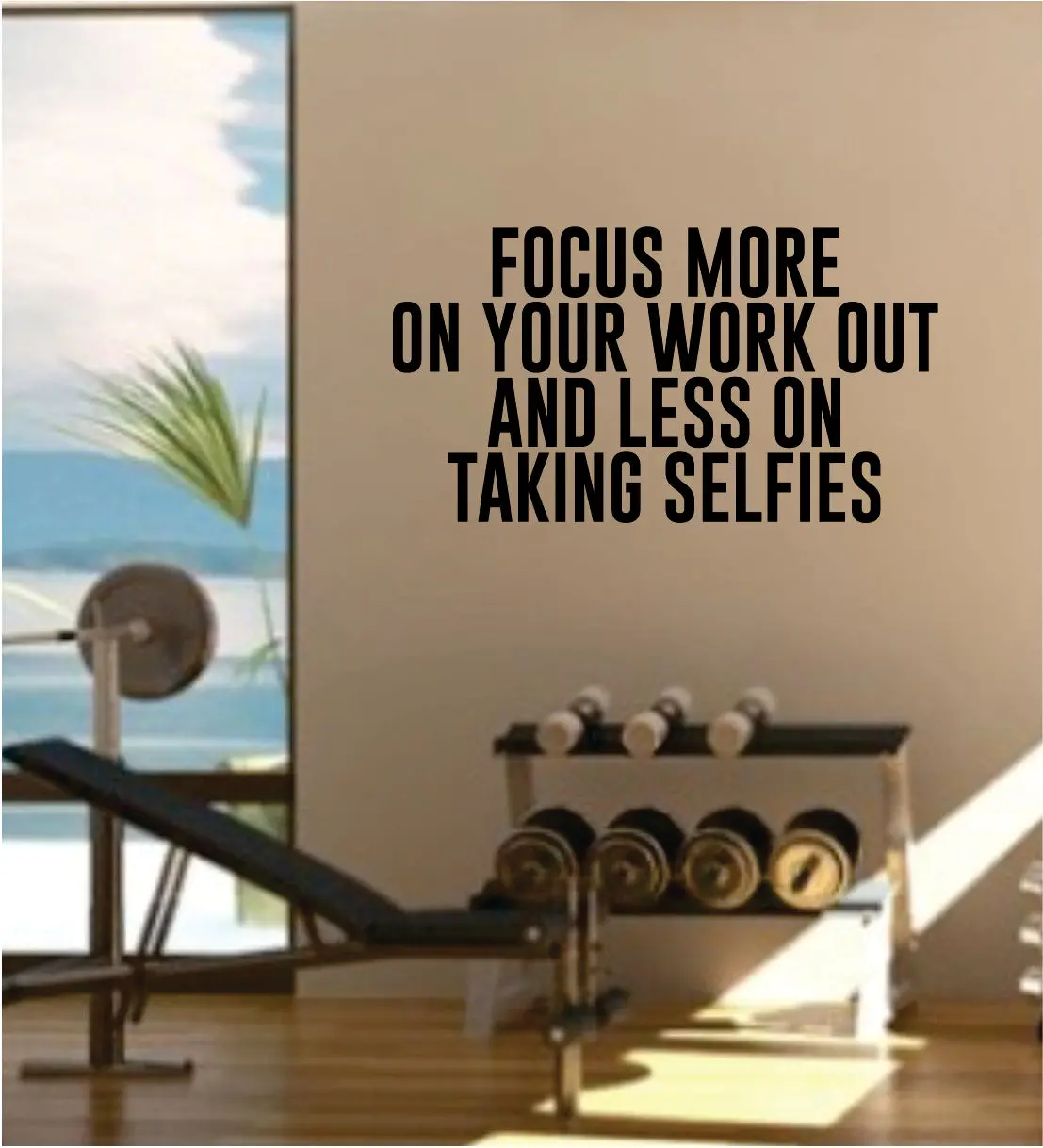 Focus More On Your Work Out Gym Quote Fitness Health Work Out Decal Sticker Wall Vinyl Art Wall Room Decor Weights Lift Dumbbell Motivation Inspirational Selfies Funny Girls 1