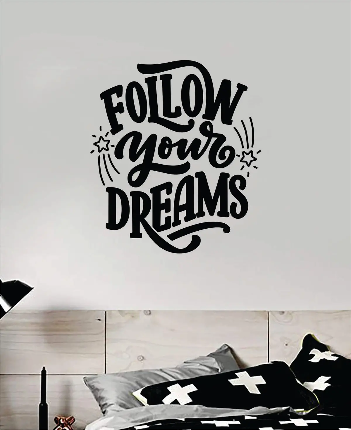 Follow Your Dreams V3 Quote Wall Decal Sticker Bedroom Room Art Vinyl Inspirational Motivational Kids Teen Baby Nursery Playroom School Gym Stars 1