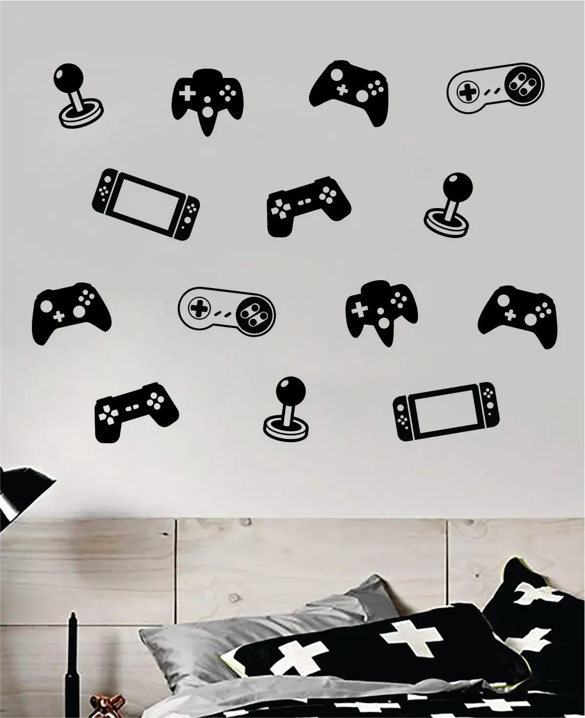 Gamer Pattern Controllers Wall Decal Quote Home Room Decor Art Vinyl Sticker Funny Gamer Gaming Nerd Geek Teen Video Game Kids Baby Boys Xbox Ps5 1