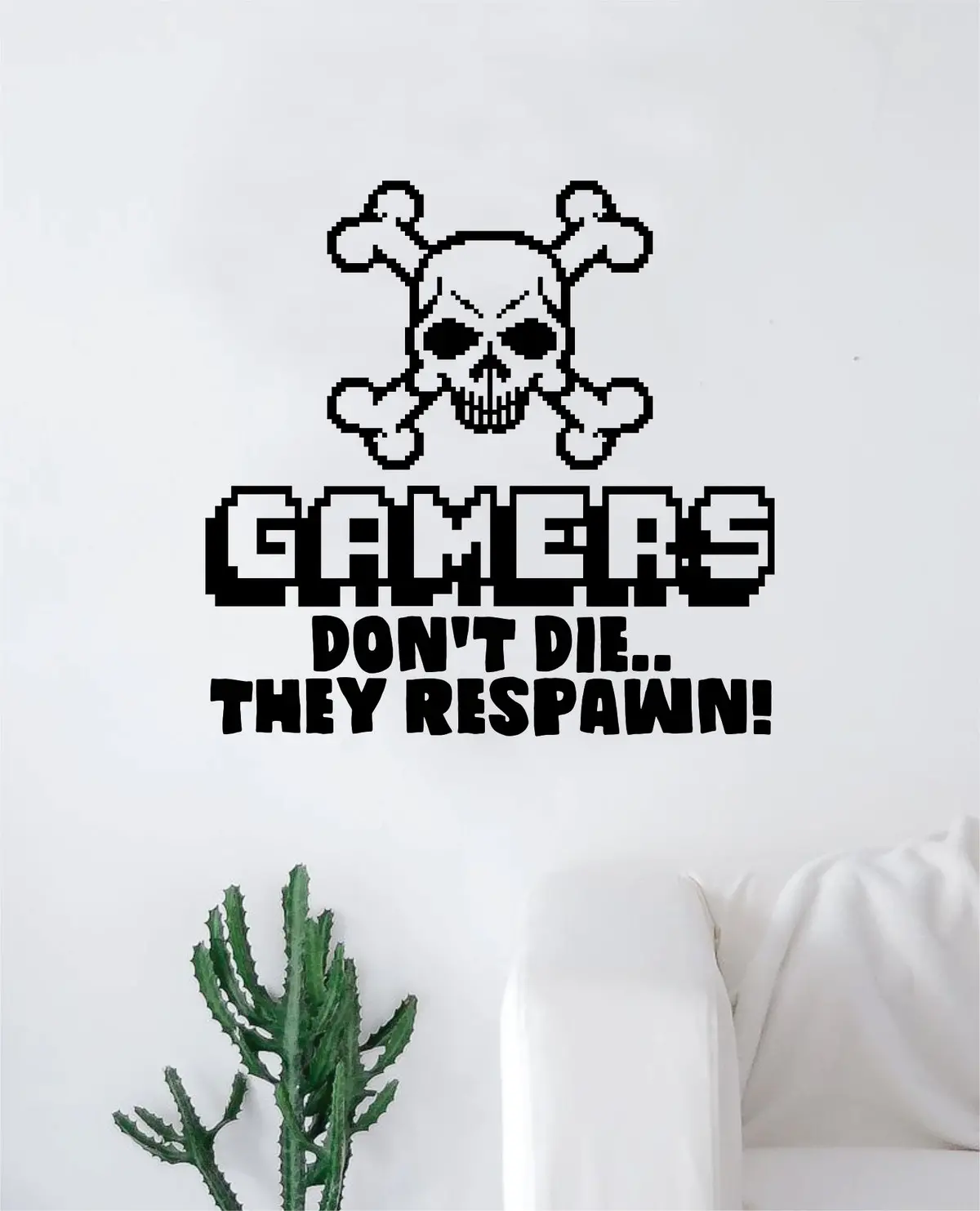 Gamers Don't Die They Respawn V2 Skull Wall Decal Quote Home Room Decor Decoration Art Vinyl Sticker Funny Game Gaming Nerd Geek Teen Video Kids 1
