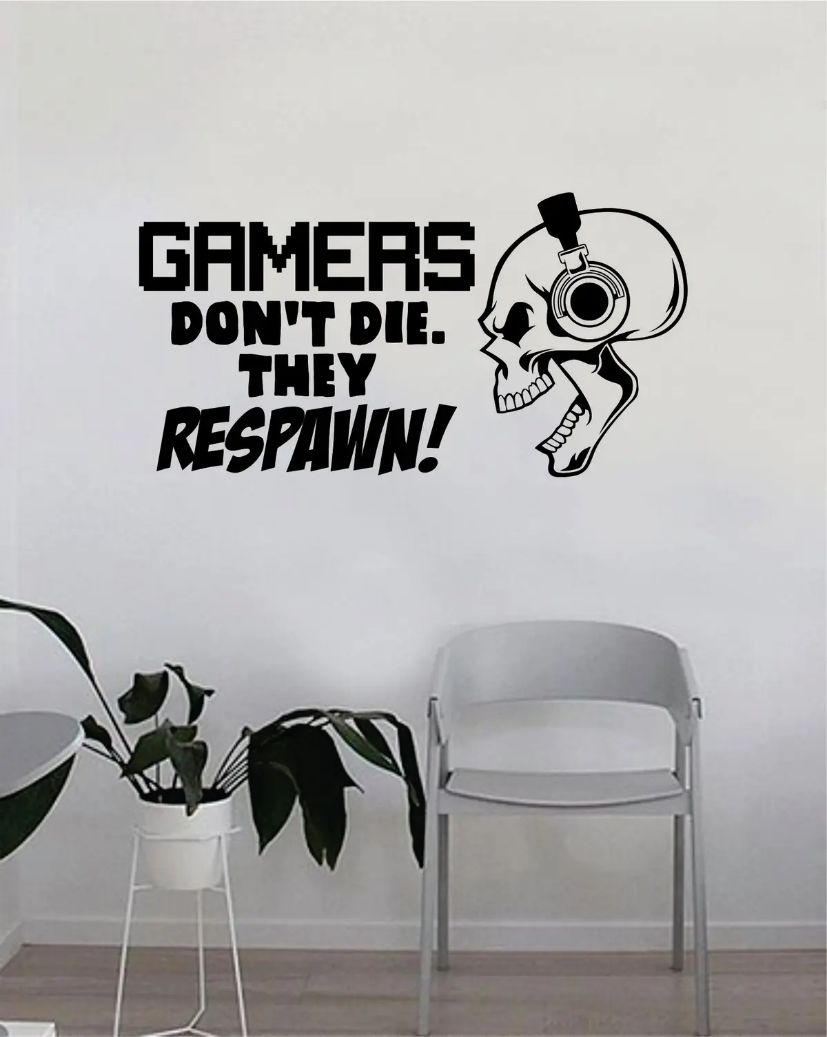 Gamers Don't Die They Respawn Skull Wall Decal Quote Home Room Decor Decoration Art Vinyl Sticker Inspirational Funny Game Gaming Nerd Geek Teen Video Game 1