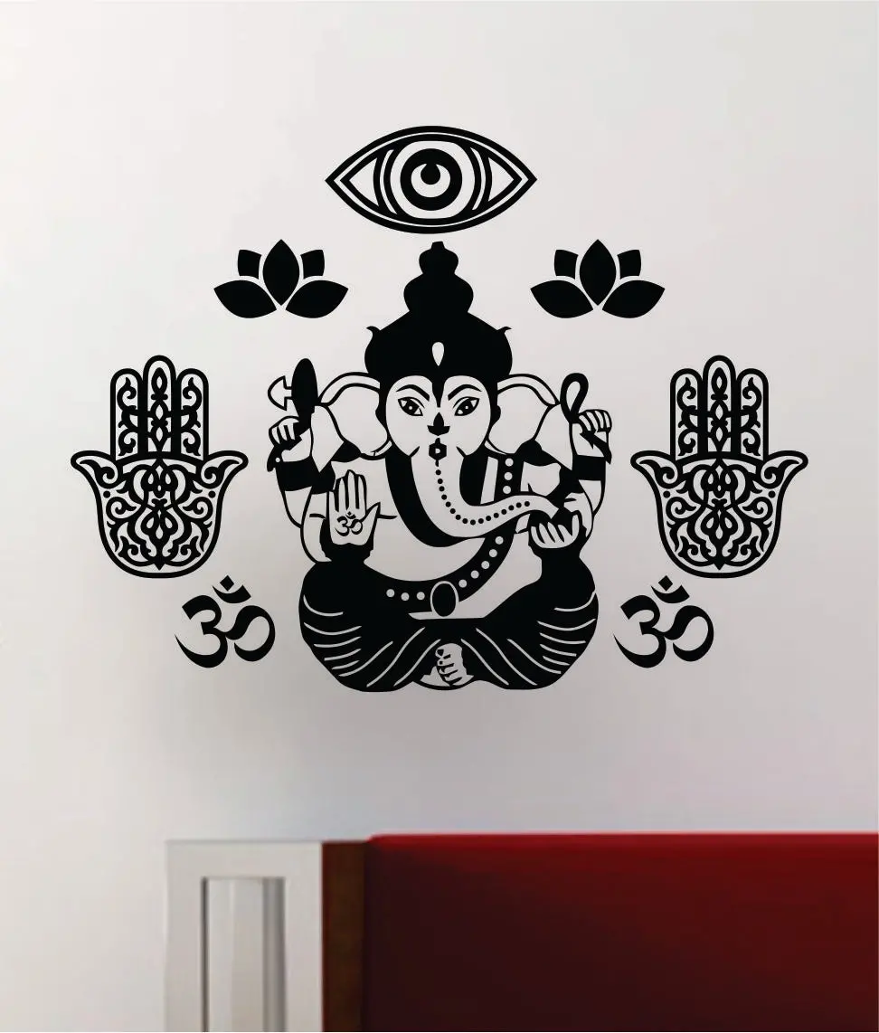 Ganesha Hamsa Hand Lotus Flower Om Wall Decal Home Decor Art Sticker Vinyl Bedroom Room Teen Yoga Meditate Zen Breathe Buddha Eye 1